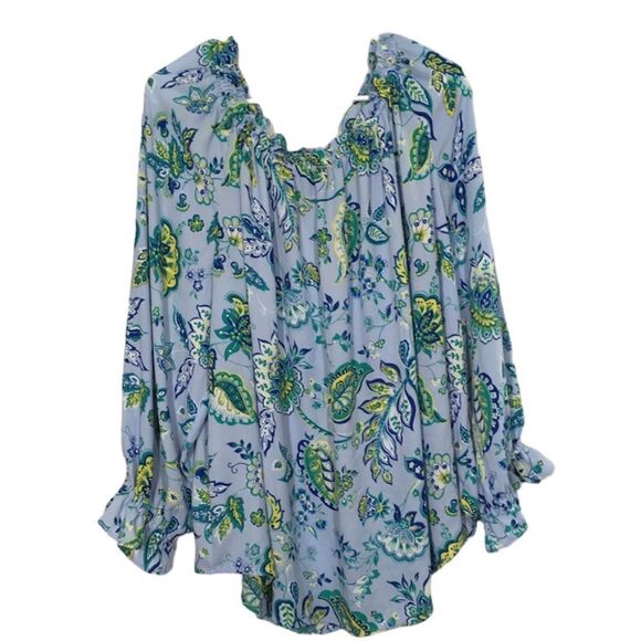 TALBOTS PAISLEY FLORAL OFF SHOULDER LONG SLEEVE BLOUSE 2X - Picture 1 of 12